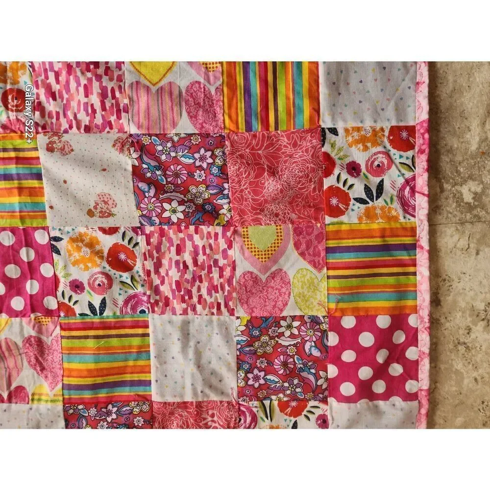 Handmade bright colored baby patchwork quilt,  New